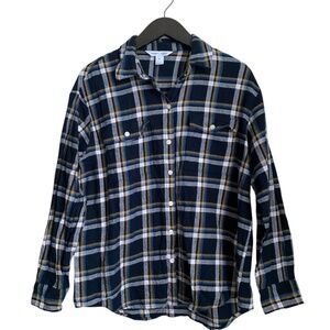 Old Navy Women's Flannel Shirt Size Medium Blue Yellow White The Boyfriend Shirt